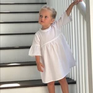 Beach Bébé Charleston Girls White 100% Cotton Bell Sleeve Dress Size 2